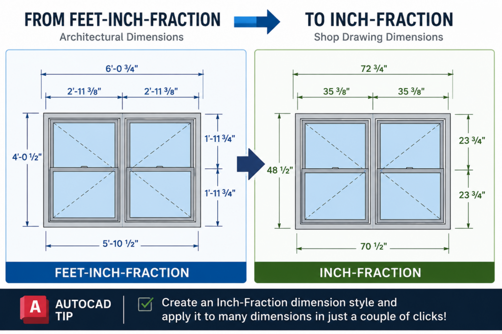 Feet-Inch-Fraction to Inch-Fraction Dimensions