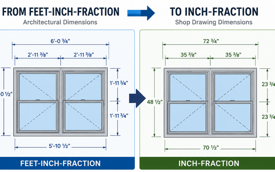 Feet-Inch-Fraction to Inch-Fraction Dimensions