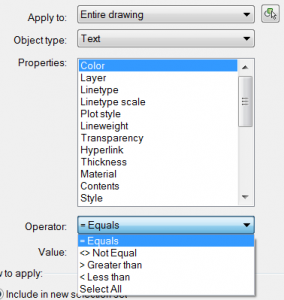 The Operator options in Quick Select