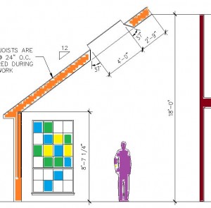 Section drawing with skylights